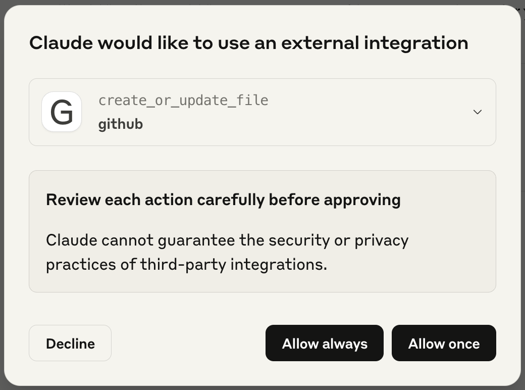 Claude desktop tool consent dialog