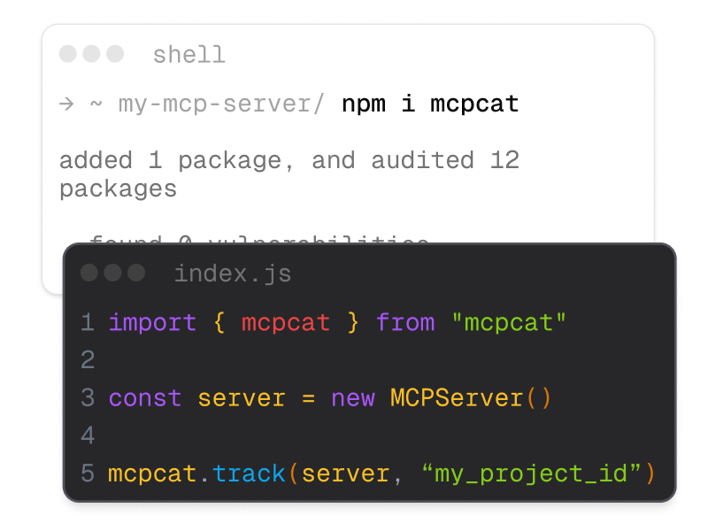 Install the MCPcat SDK in just a few lines of code